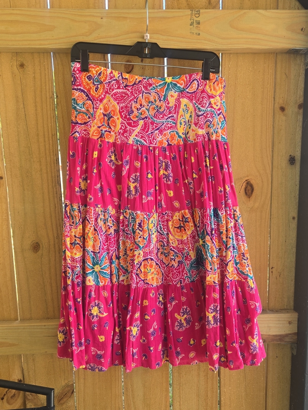Chaps Pink Paisley Tiered Maxi Skirt
